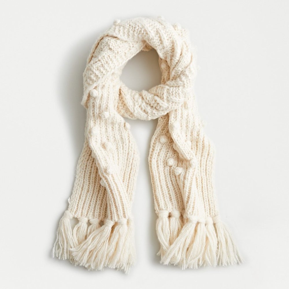 J.Crew Alpaca Chunky knit thick bobble scarf AE644
